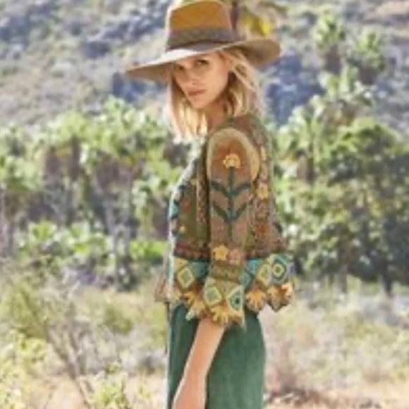 Peruvian Connection Sweaters - Peruvian Connection hand crocheted art to wear masterpiece floral open cardigan.